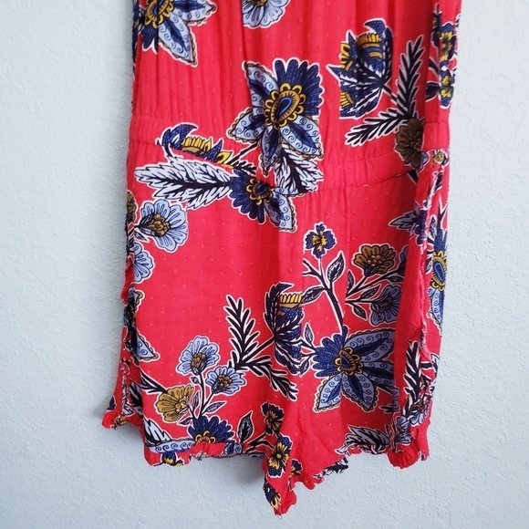 LOFT Red Floral Island Party Halter Romper - Picture 3 of 9